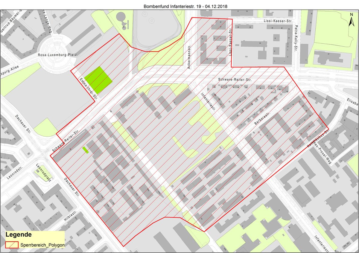 Kartenausschnitt Sperrzone Bombenfund München Infanteriestraße 4.12.2018
